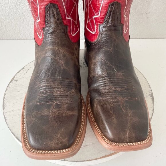 Rod Patrick Mens Cowboy Boots 14.5D Brown Mocha Bison Leather Square Toe Red Top - Picture 6 of 13